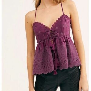 Free People Jenna Embroidered Cami Purple